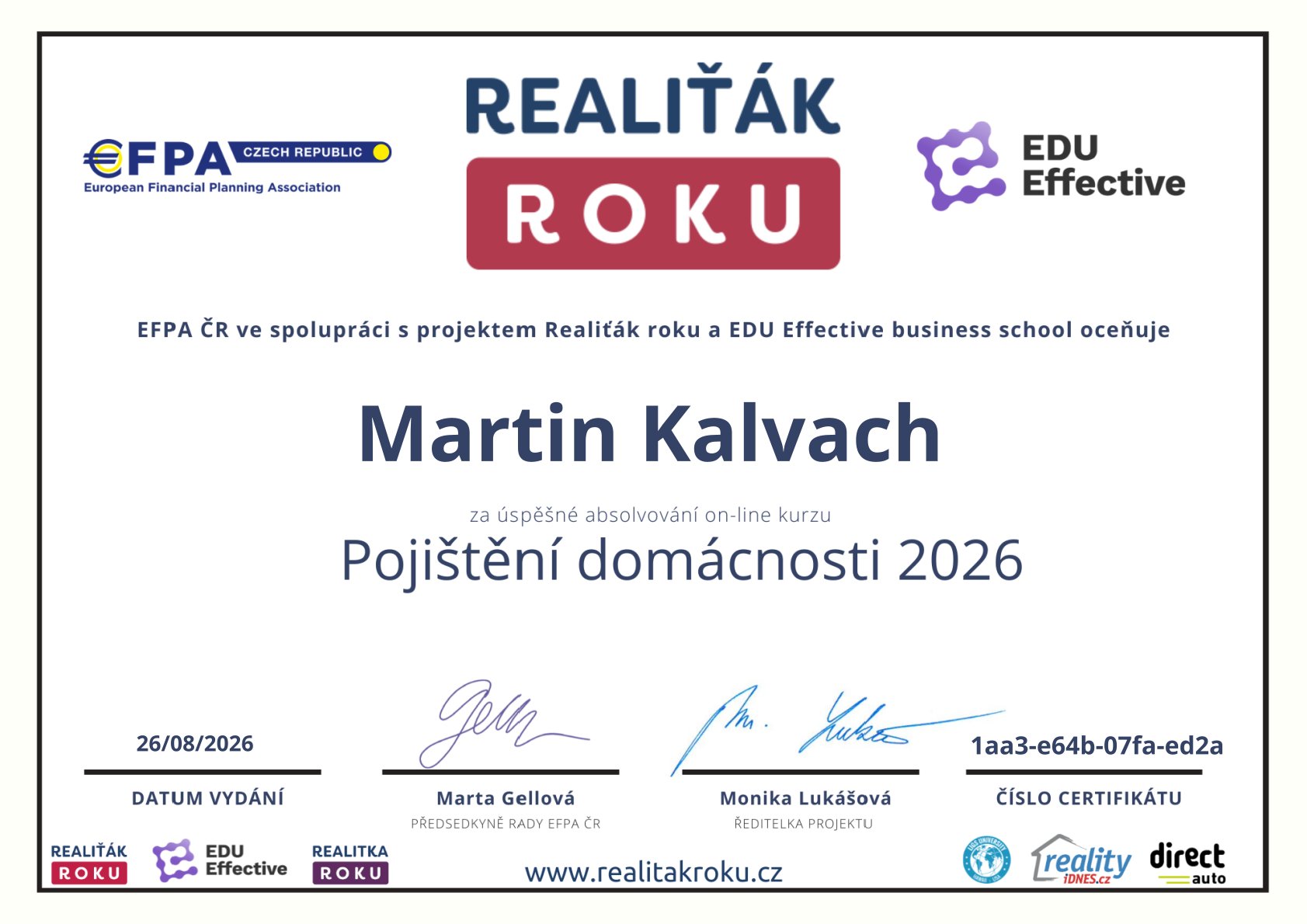 Poji&scaron;těn&iacute; dom&aacute;cnosti 2026 EFPA &ndash; Martin Kalvach