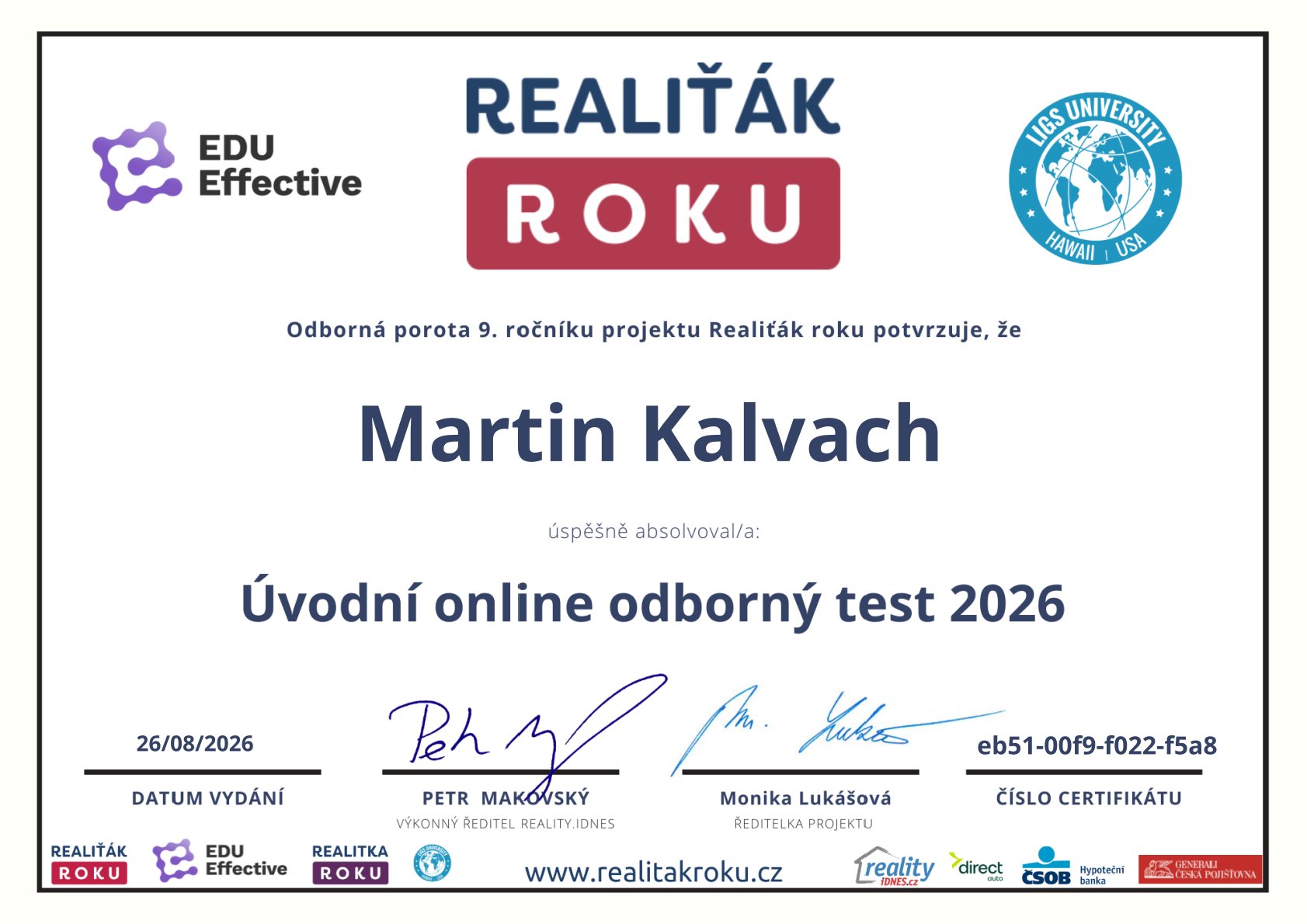 Realiť&aacute;k roku 2026 &ndash; odborn&yacute; test &ndash; Martin Kalvach